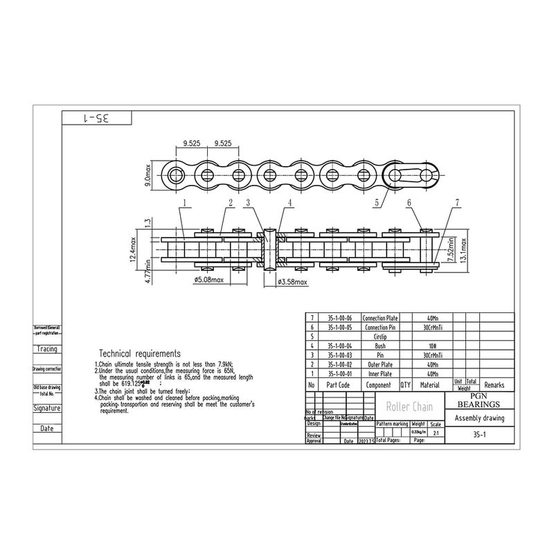 PGN Bearings PGN #35 Roller Chain - 10 Feet + 2 Free Connecting Links - Carbon Steel Chains for Bycicles, Mini Bikes, Motorcycles, Go-Karts, Home and Industrial Machinery - 319 Links - Image 2